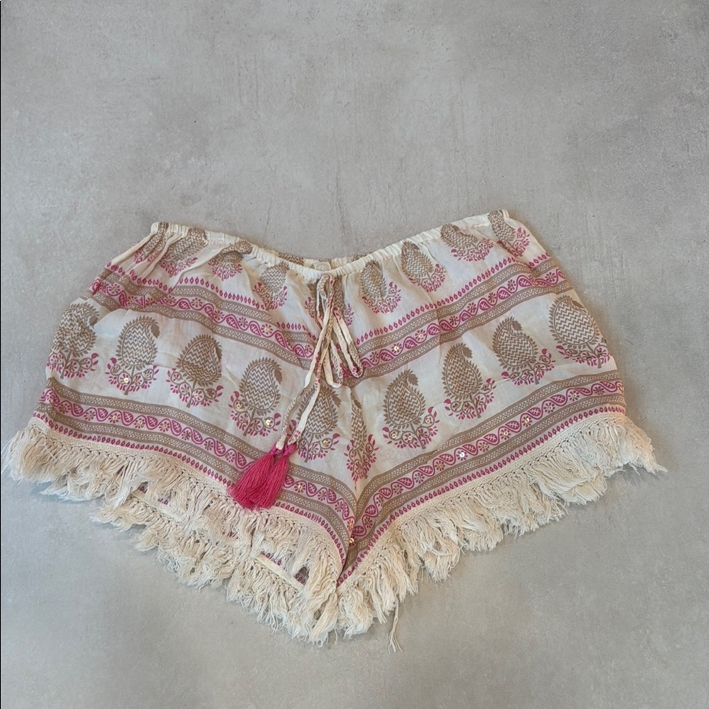 High Waist Cream and Pink Boho Shorts